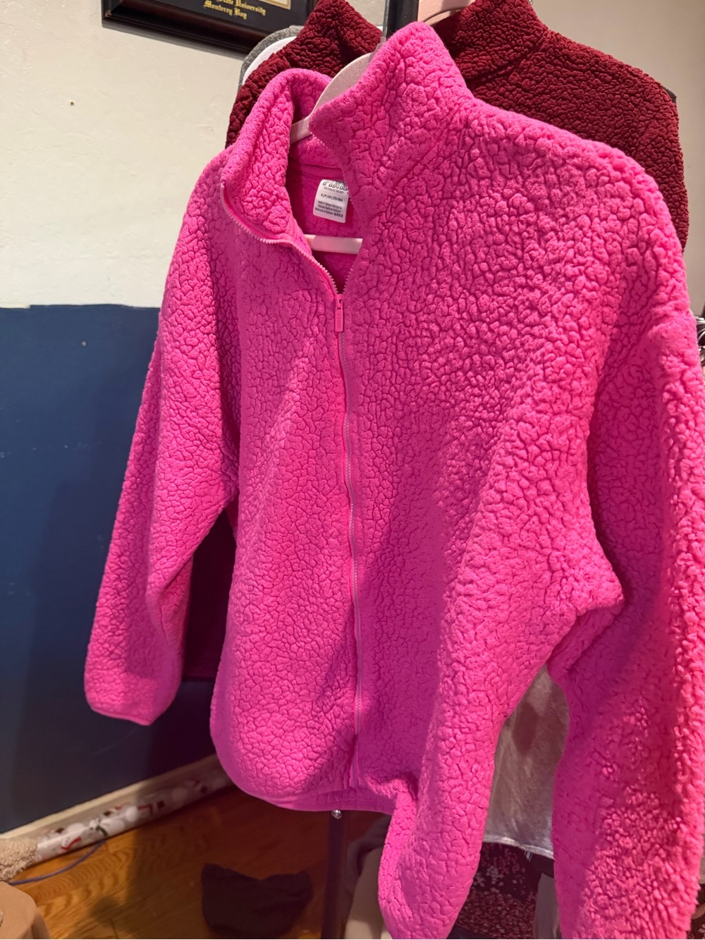 PINK Victoria's Secret Bright Hot Pink Sherpa Zip Jacket